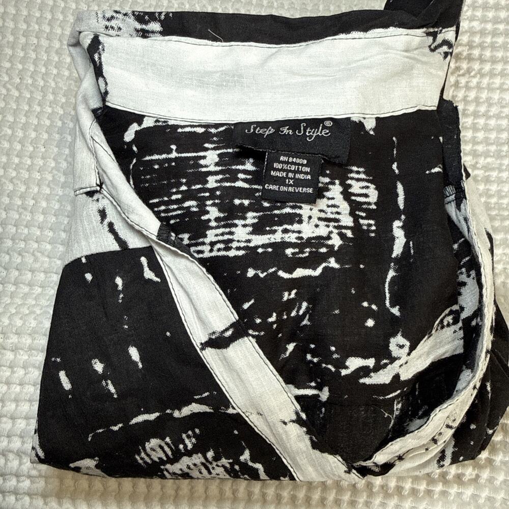 Step In Style Long Shirt Dress 1X White Black Cotton Whimsy Art Flowy NWT READ - Picture 16 of 16
